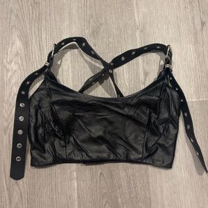 Black Leather Women's Top